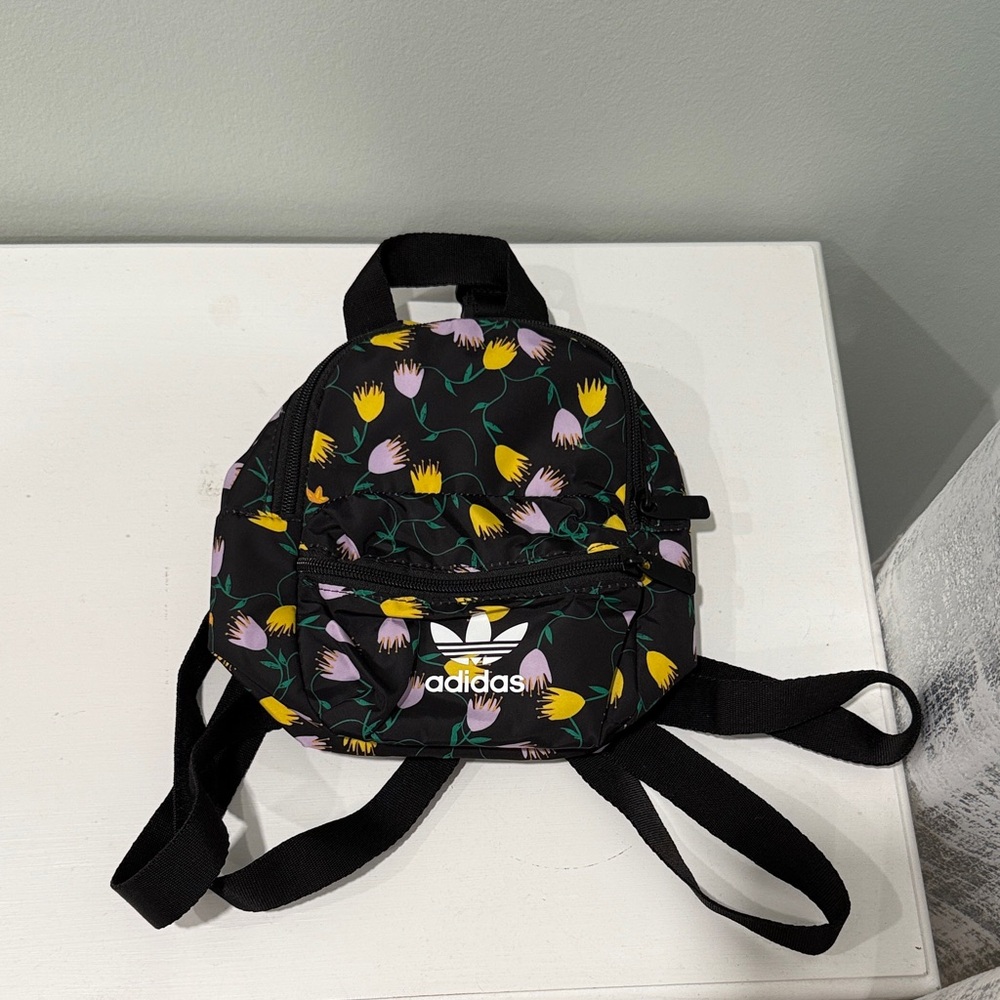 Adidas Black Backpack with Floral Accents